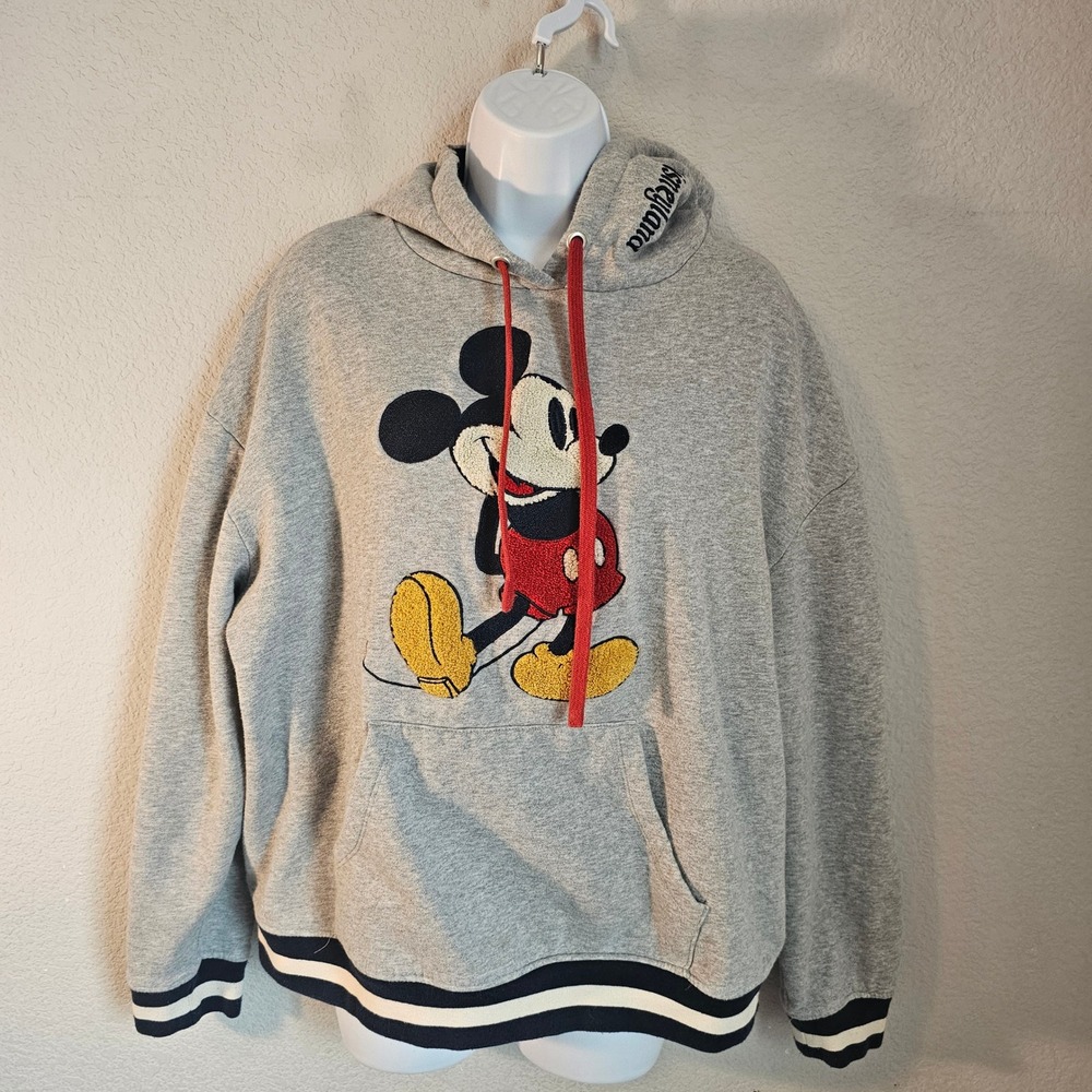 Disneyland parks only classic Mickey mouse patch large gray navy hoodie